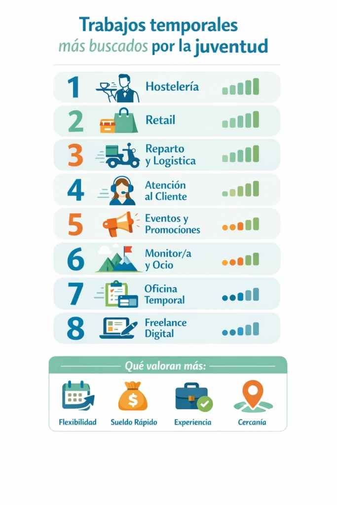 Infografía Mejores trabajos temporales para jóvenes