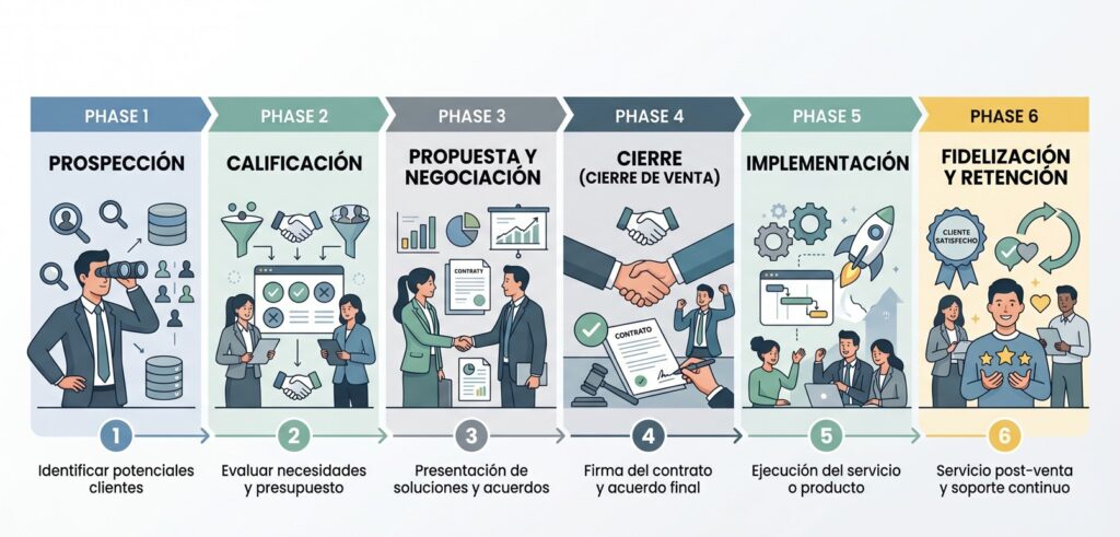 Fases del trabajo de un comercial de ventas